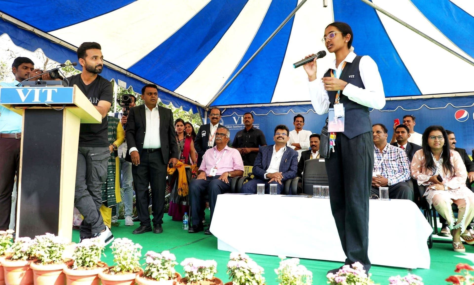 National sports summit stage with panel of dignitaries at VIT